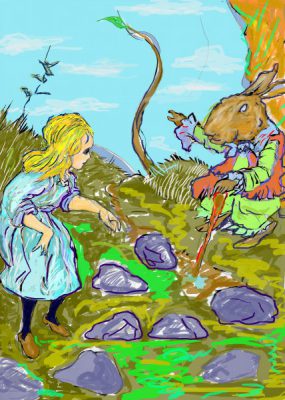 不思議の国のアリスをネタに描いたアクリル画