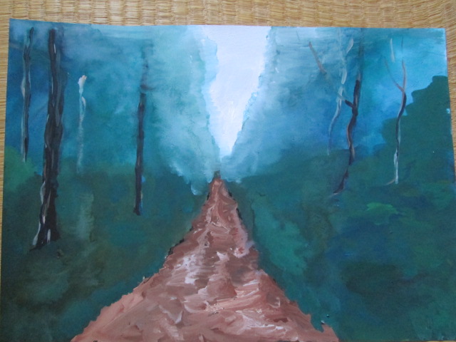 幻想の森を描いたアクリル画