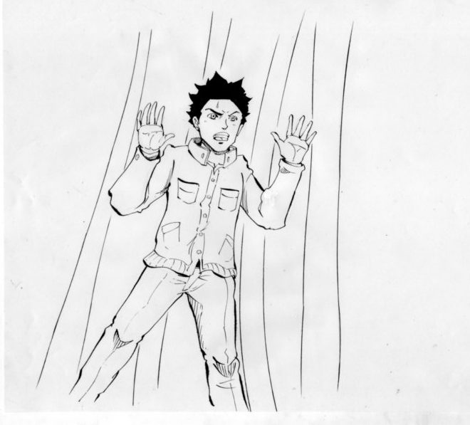 牢屋の中にいる青年のイラスト画像