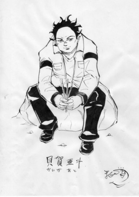 画家のキャラクターが座っている画像