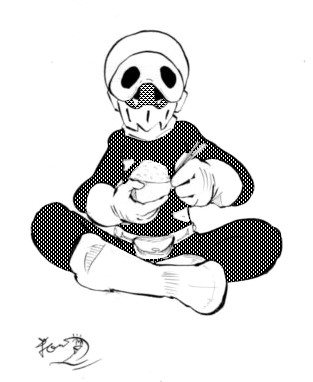 ドクロイドが飯を食べるイラスト
