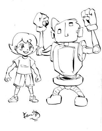 少年とロボットのいるイラスト画像