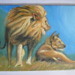 ライオン,油彩画