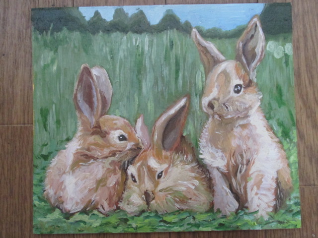 ウサギ,油彩画