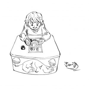 粕川漫画描いてる所