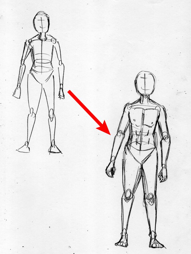 漫画の人体の描き方 アタリを元に体を描く